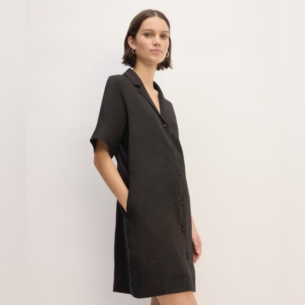 Everlane Cream and Tan Plaid Mini Shirt Dress